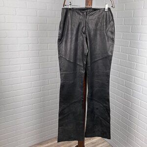 Wilsons Pelle Studio Pants Women 4 29W x 35L Black Leather Raw‎ Edge Bootcut